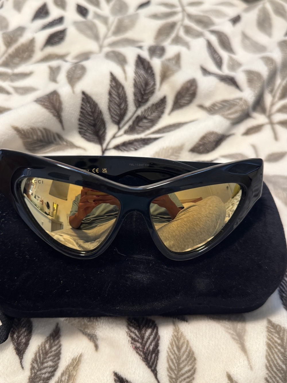 Black Cat-Eye Sunglasses with Gold Mirror Lenses